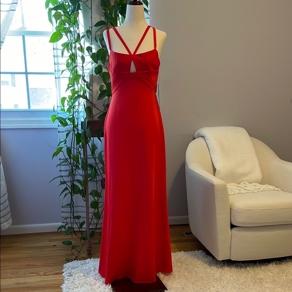 BCBGMaxAzria Red Spaghetti Strap Maxi Sundress for Prom